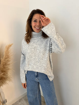 Grey stitched turtleneck knit