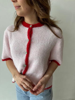 Red pink button knit