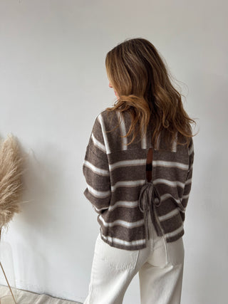 Taupe white knot back knit