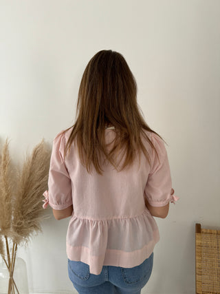 Bow vichy pink blouse