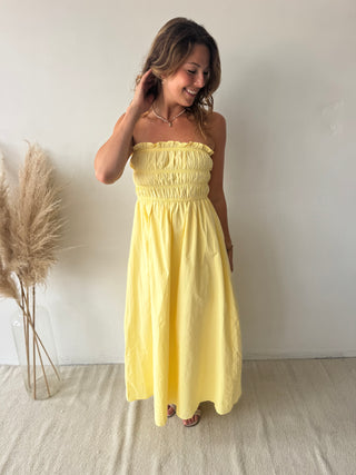 Yellow strapless dress