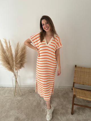 Orange striped knitted dress