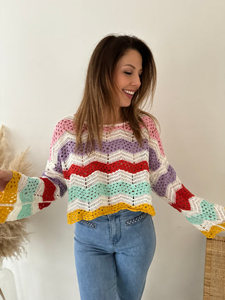 Colorful crochet long sleeves top