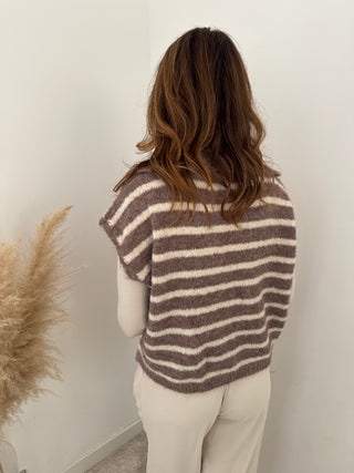 Camel striped sleeveless knit