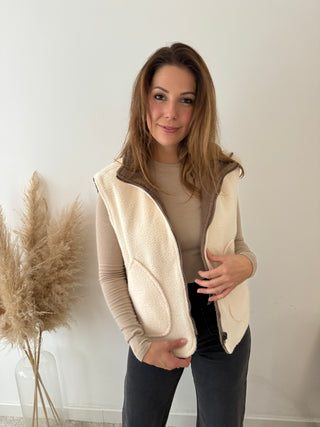 Reversible beige brown bodywarmer