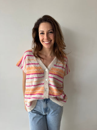 Orange pink button knit