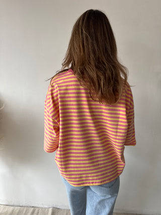Pink yellow striped amour t-shirt