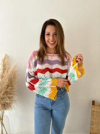 Colorful crochet long sleeves top