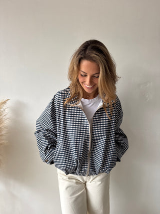 Blue checked zipper jacket