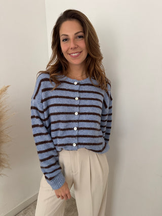 Blue coffee striped button knit