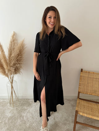 Simple black button dress