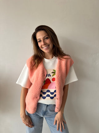 Peach teddy vest