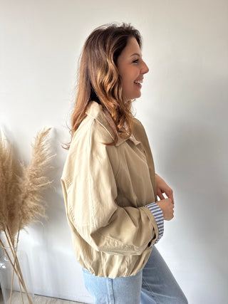 Blue striped detail trench jacket