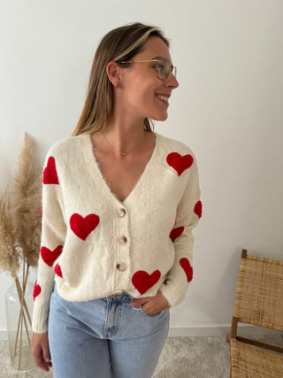 Red hearts button knit