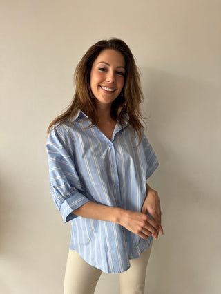 Blue white striped blouse