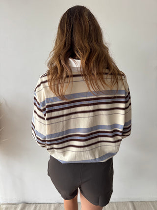 Brown grey striped polo