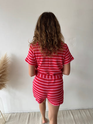 Fuchsia striped playsuit
