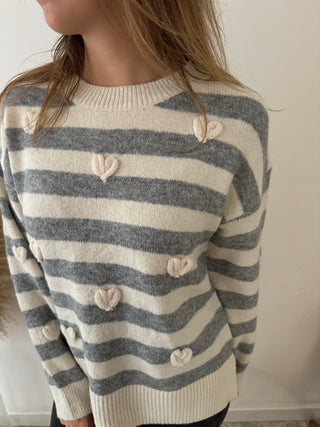 Hearts grey white sweater