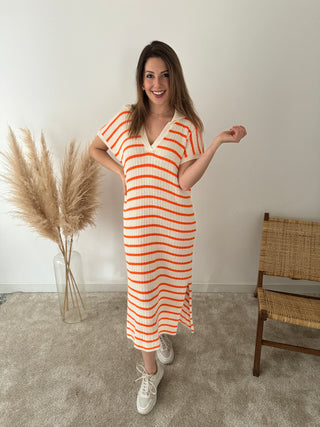 Orange striped knitted dress