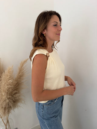 Gold detail beige top