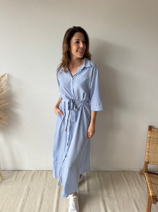 Blue striped maxi dress