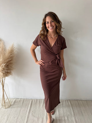 Brown knot split dress