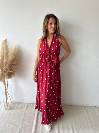Burgundy polka dots set