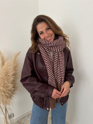 Soft burgundy striped scarf