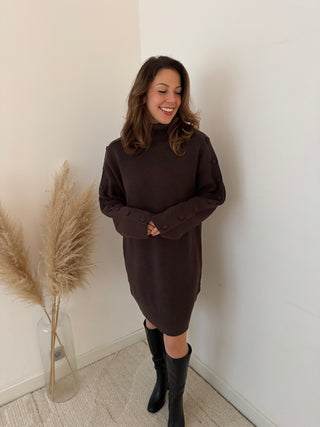 Buttons details brown sweater dress
