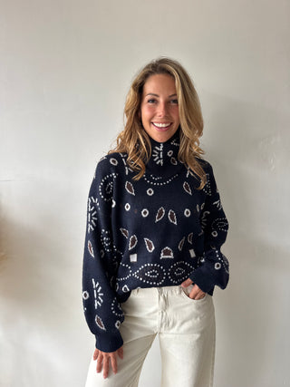 Navy patterned scarf knit