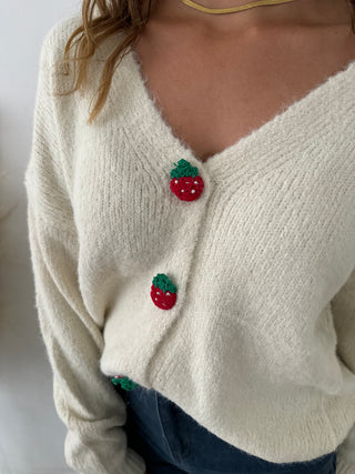 Strawberry buttons beige knit