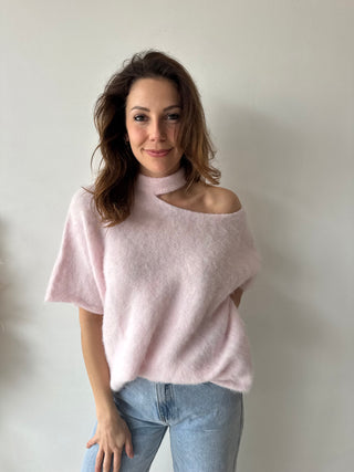 Pink open shoulder soft knit