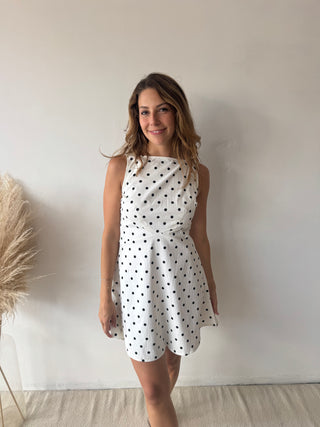 Bow back polka dot dress