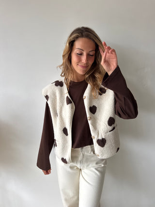 Brown hearts beige teddy vest