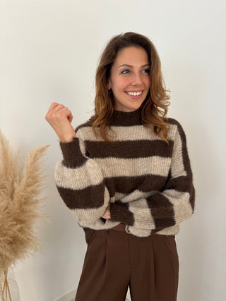 Brown beige striped knit
