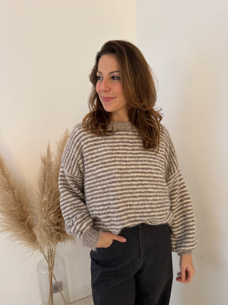 Super soft taupe striped knit