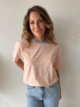 Blue detail pink yellow t-shirt