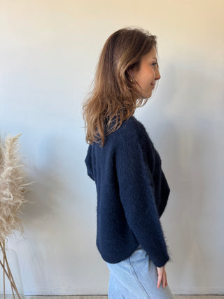 Navy open shoulder soft knit