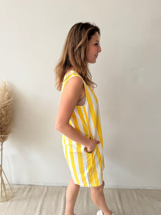 Yellow stripes denim dress