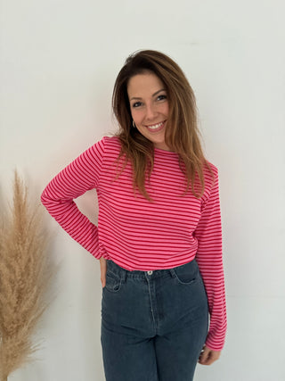 Fuchsia pink striped t-shirt