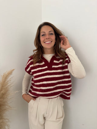 Burgundy striped sleeveless knit
