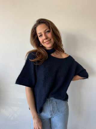 Navy open shoulder soft knit