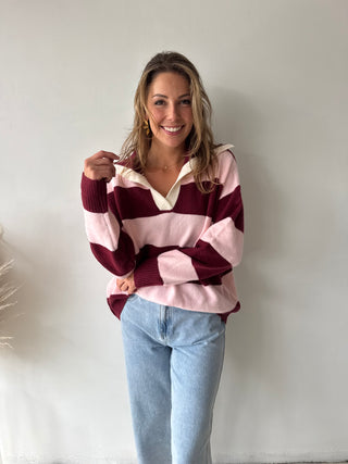 Burgundy pink striped knit
