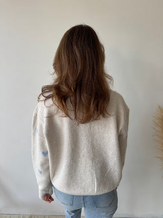 Blue hearts beige knit
