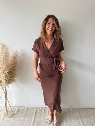 Brown knot split dress