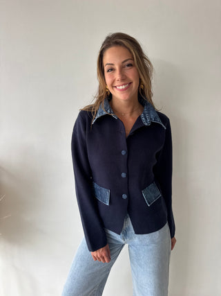 Denim details navy knit