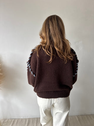 Blue stitch brown knit