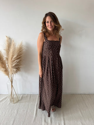 Brown polka maxi dress