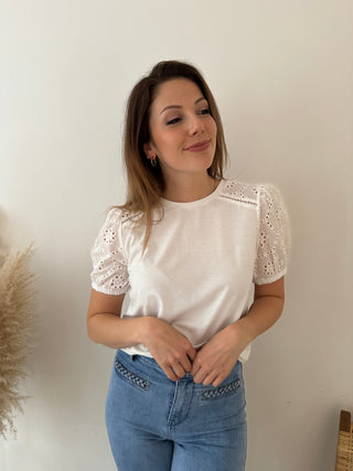 Flowers sleeves white top