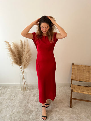 Red maxi silky dress